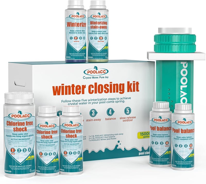 POOLACC All-in-One Winter Pool Closing Kit for Above Ground Pools and In-ground Pools, Handles Up to 15,000 Gallons, Swimming Pool Winterizing Kit with Multiple Accessories - Image 1
